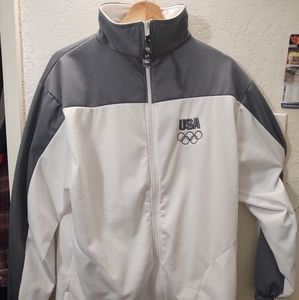 United States Olympic Committee Men Size L Jacket White And Gray Full Zip USA